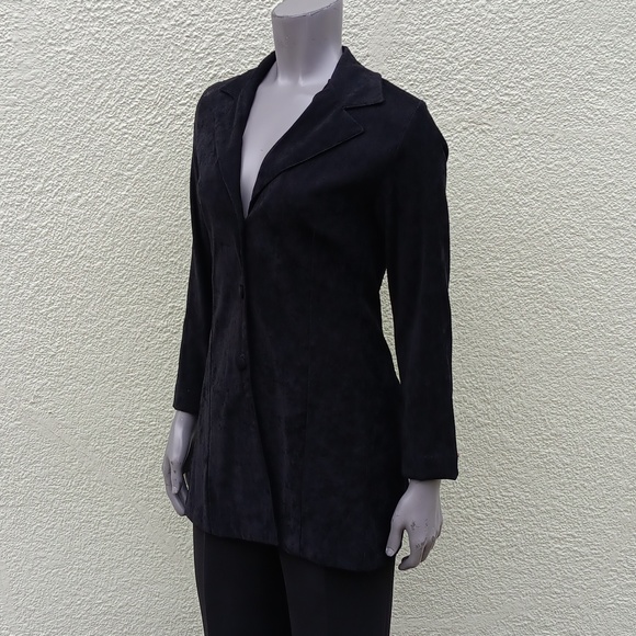 ALLEN SAMO LADIES VINTAGE BLACK FAUX SUEDE (3) BUTTON JACKET *UNLINED (USA) - Picture 3 of 17